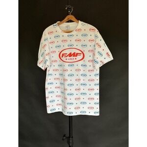 FMF Motocross Men's Tshirt All Over Print Logo Red White Blue Large AAA
